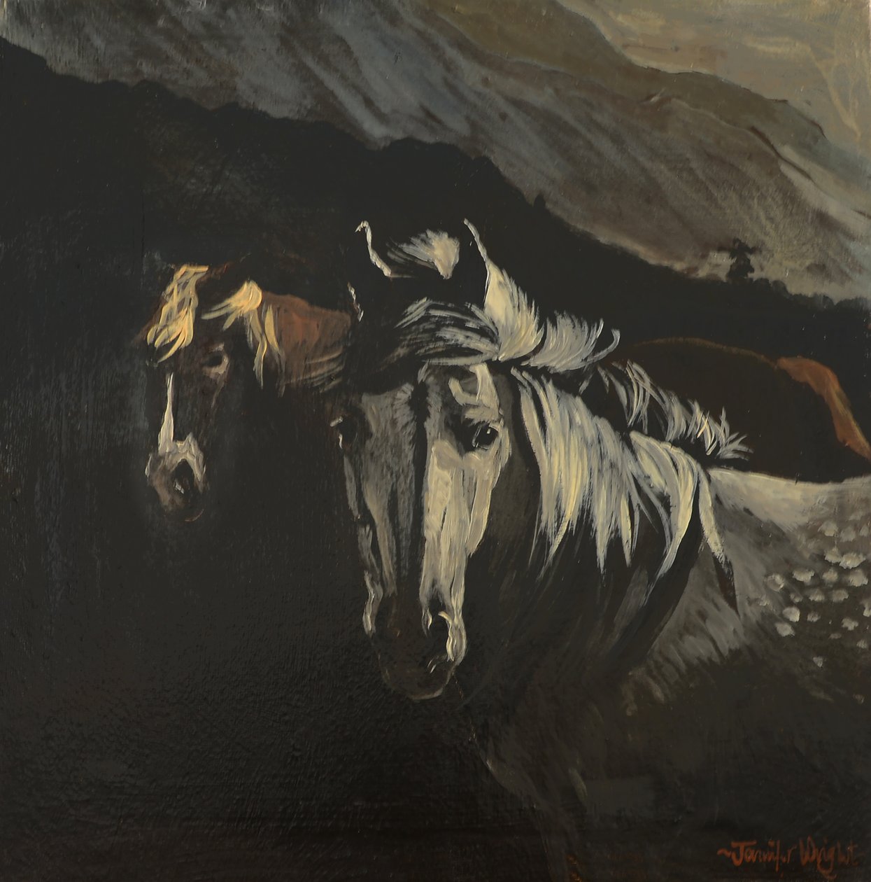 Pôneis da montanha (óleo sobre tela) de Jennifer Wright