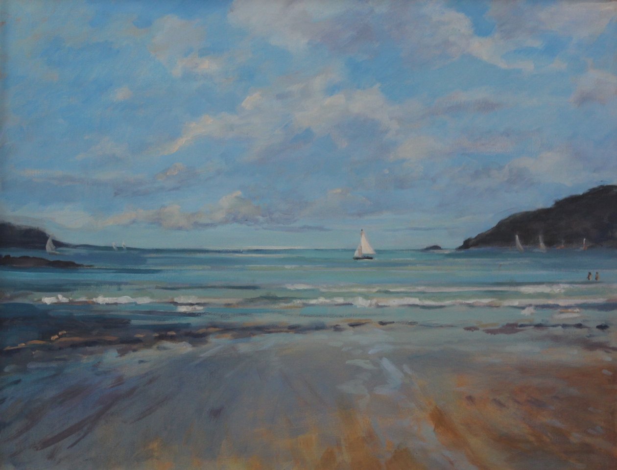 Northsands Salcombe, navegando. óleo sobre tela, 2016 de Jennifer Wright