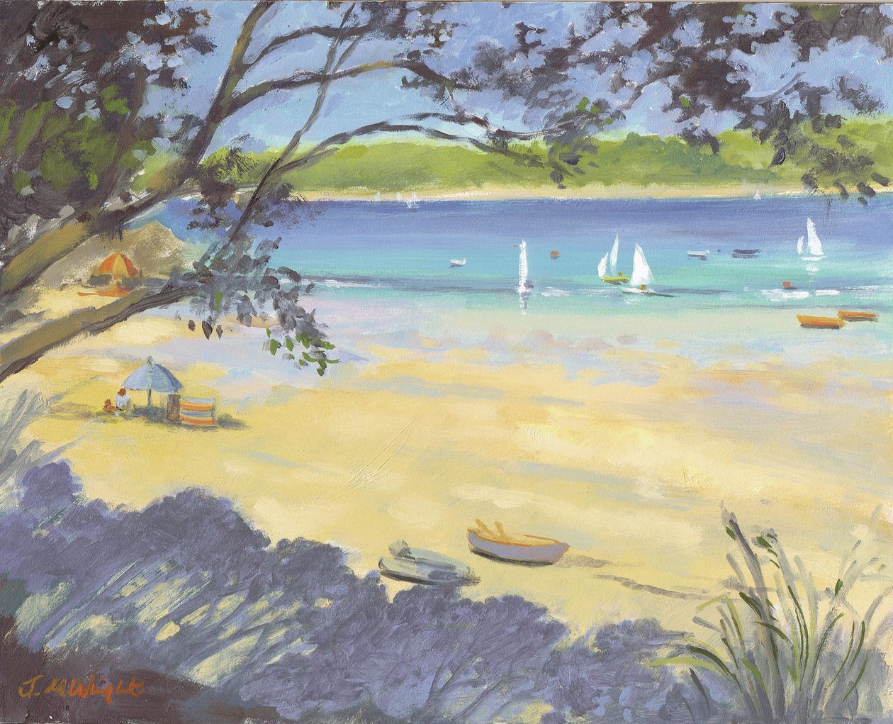Salcombe Southsands Beach (óleo sobre tela) de Jennifer Wright