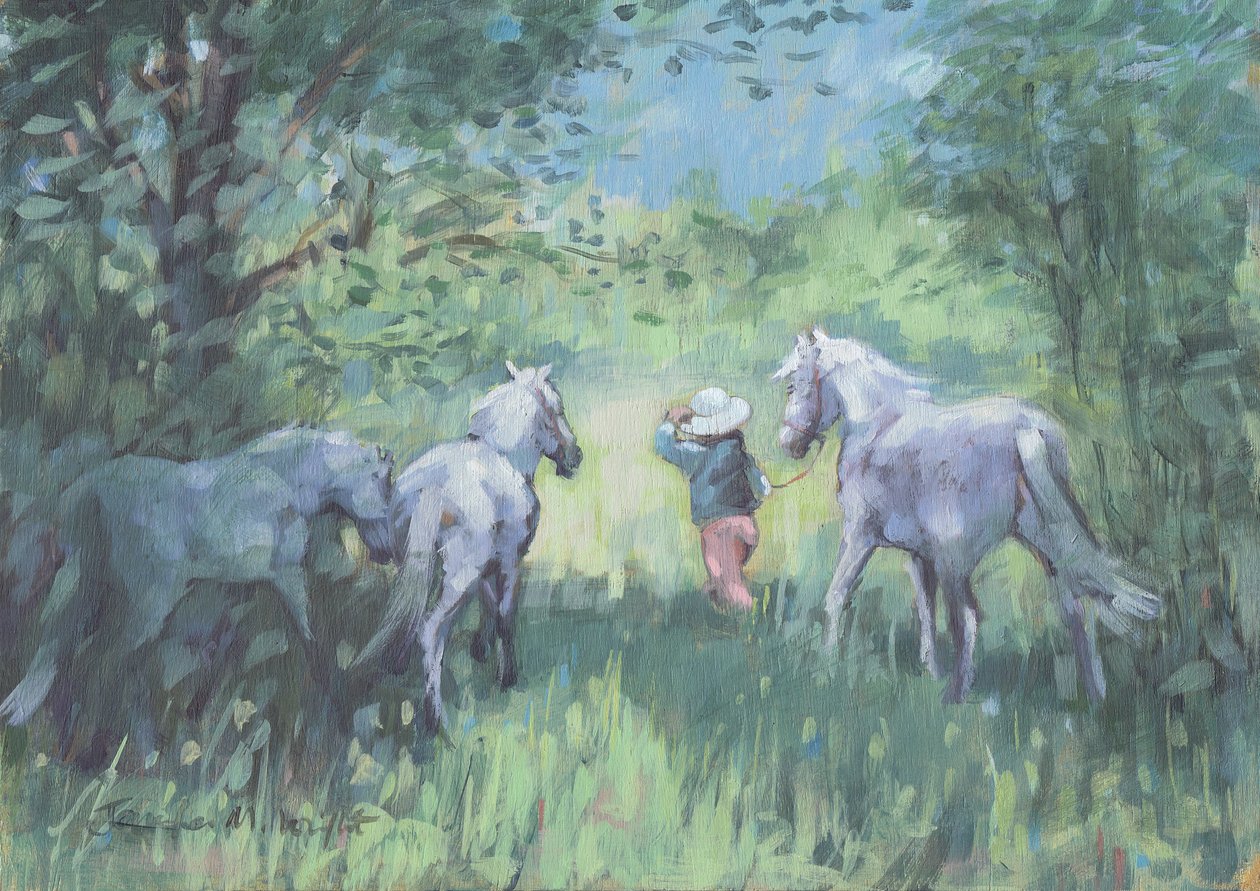 Póneis de verão (óleo sobre tela) de Jennifer Wright