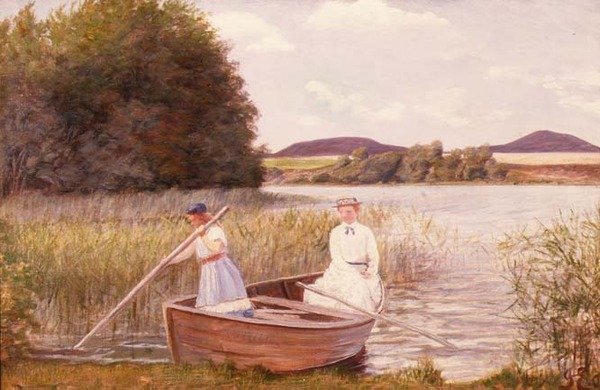 A Esposa e a Filha do Artista num Barco de Remo de Jens Jensen Egebjerg