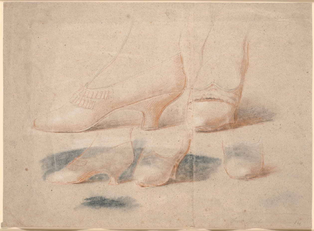 Cinco estudos de sapatos de uma senhora em pé de Jens Juel