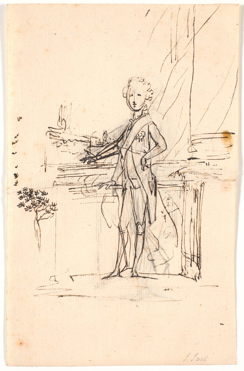 Esboço de composição para retrato de corpo inteiro de Frederik VI como jovem príncipe herdeiro. De pé em uma mesa, de frente para a esquerda de Jens Juel