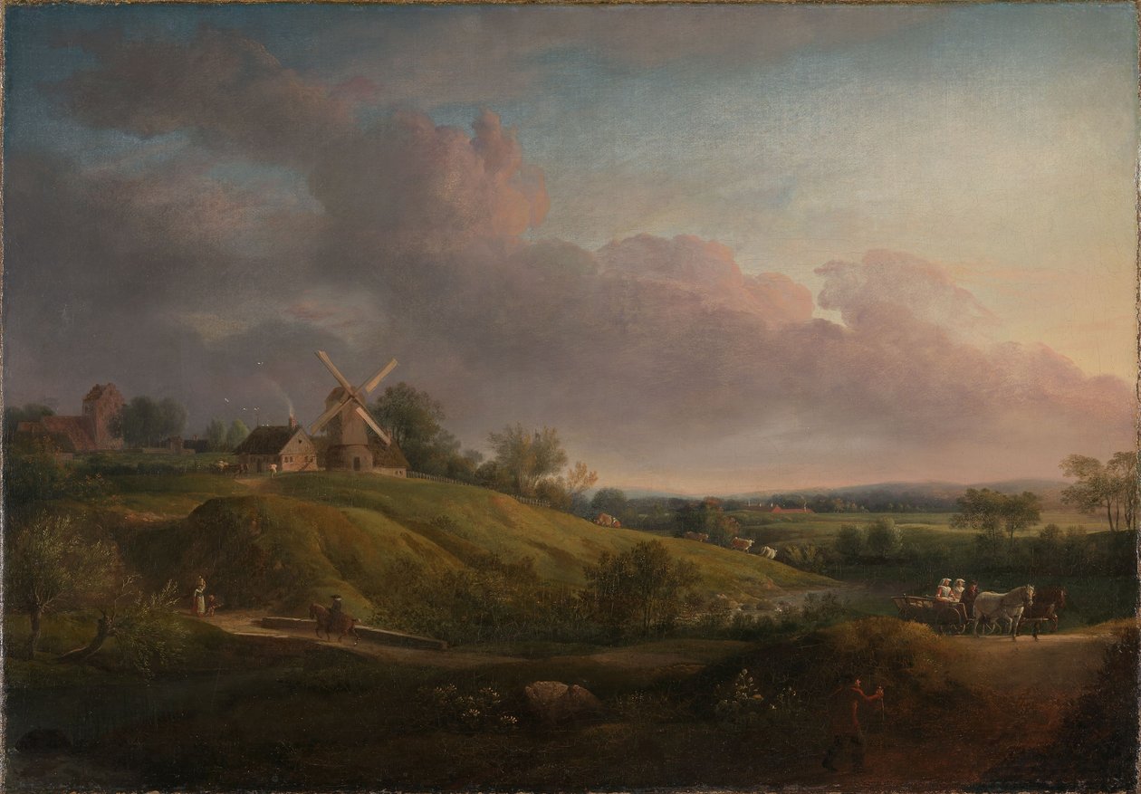Paisagem com uma igreja e um moinho de Jens Juel