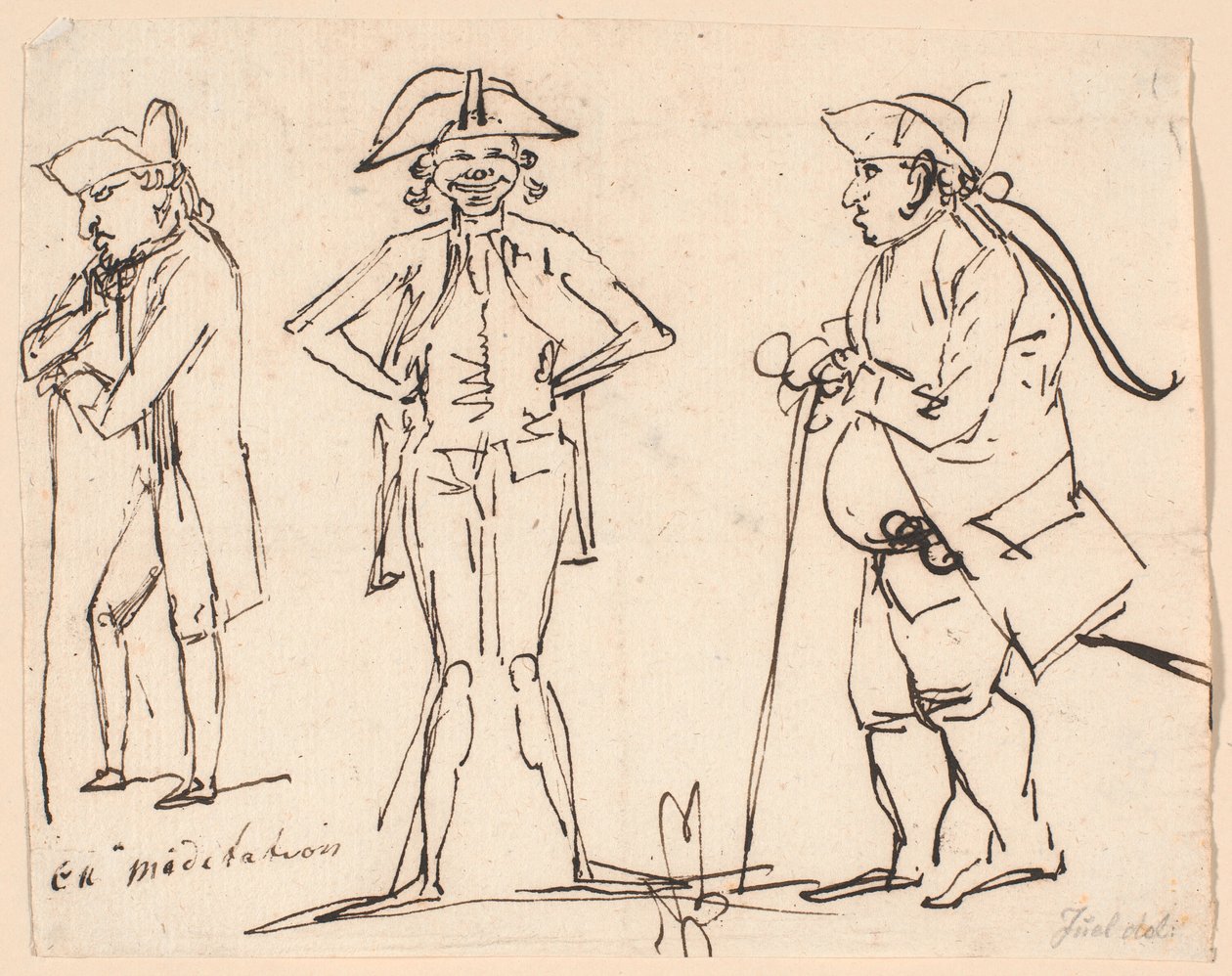 Meditação. Caricaturas de Clemens, Juel e Charles Bonnet de Jens Juel