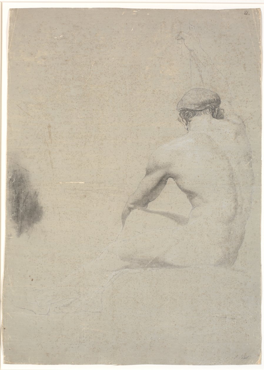 Modelo sentado, visto de costas, desenho não finalizado de Jens Juel