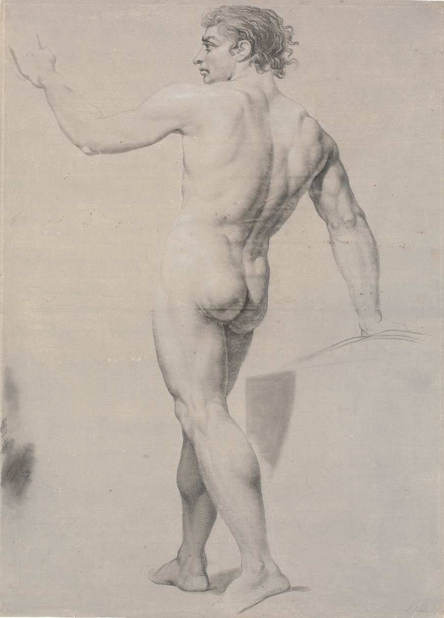 Modelo em pé, visto de costas, braço esquerdo levantado de Jens Juel