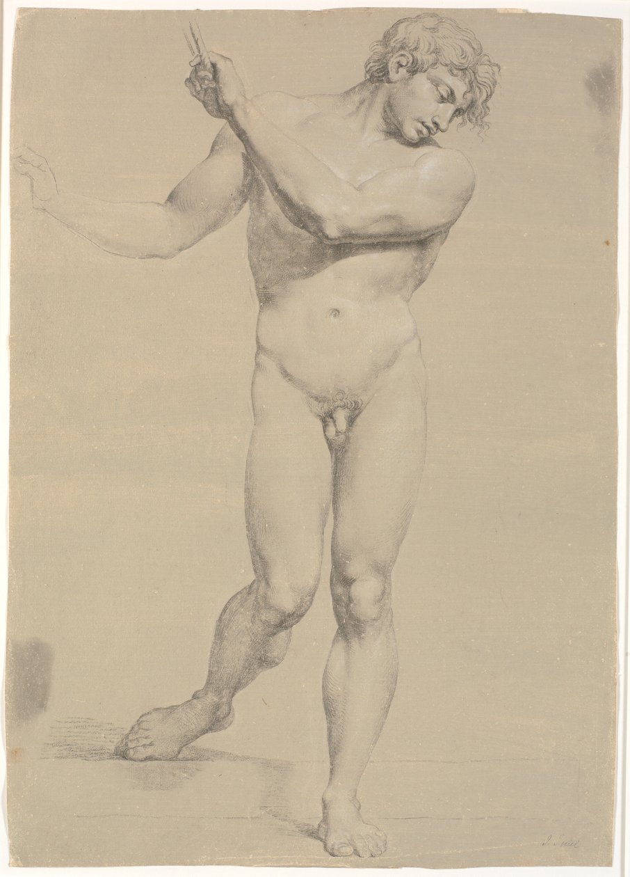 Modelo em pé de frente, com os braços levantados de Jens Juel