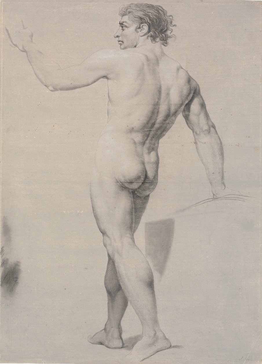 Modelo em pé, visto de costas, braço esquerdo levantado de Jens Juel