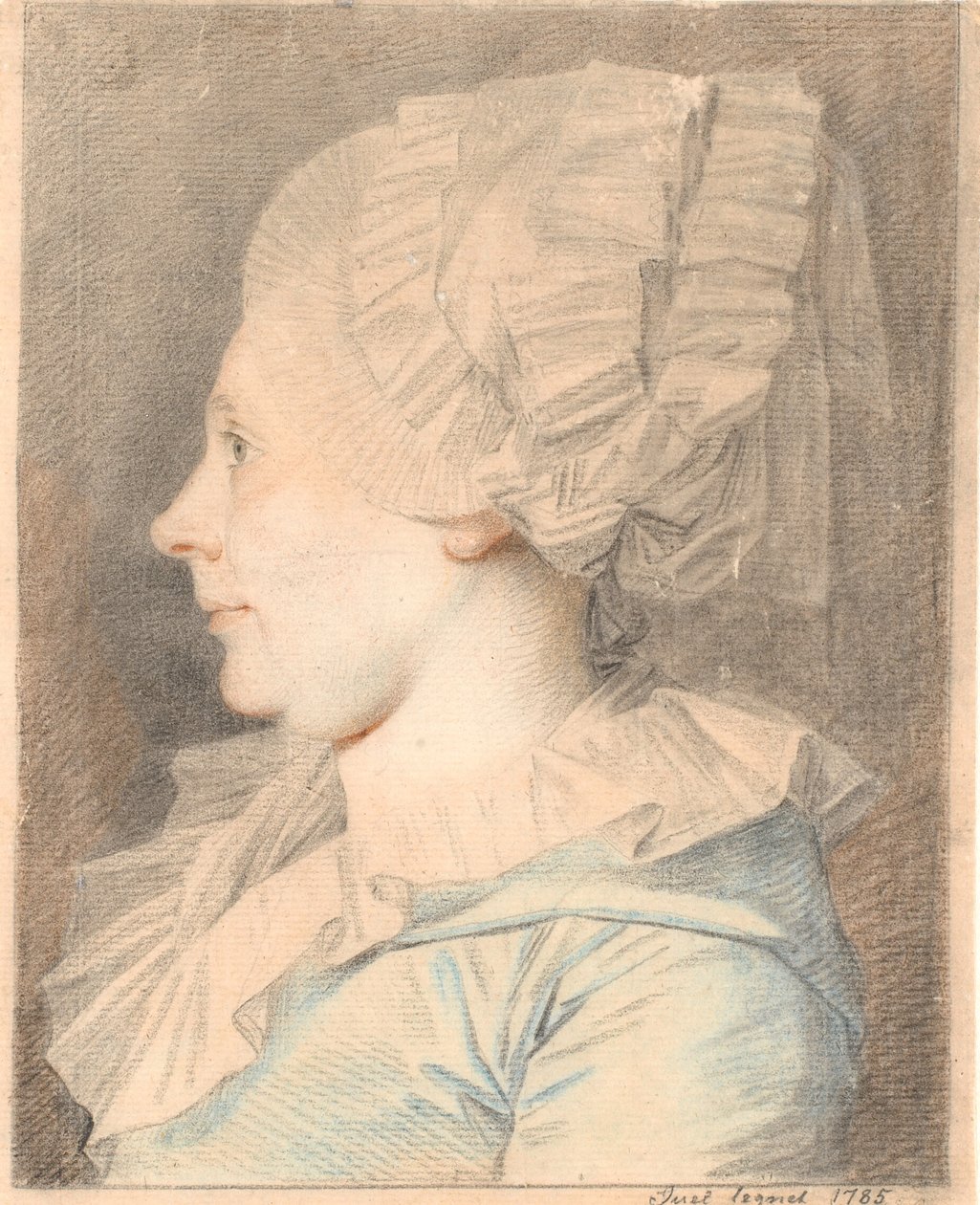 Retrato de Anne Cathrine Maaløe, nascida Basse. Perfil à esquerda de Jens Juel