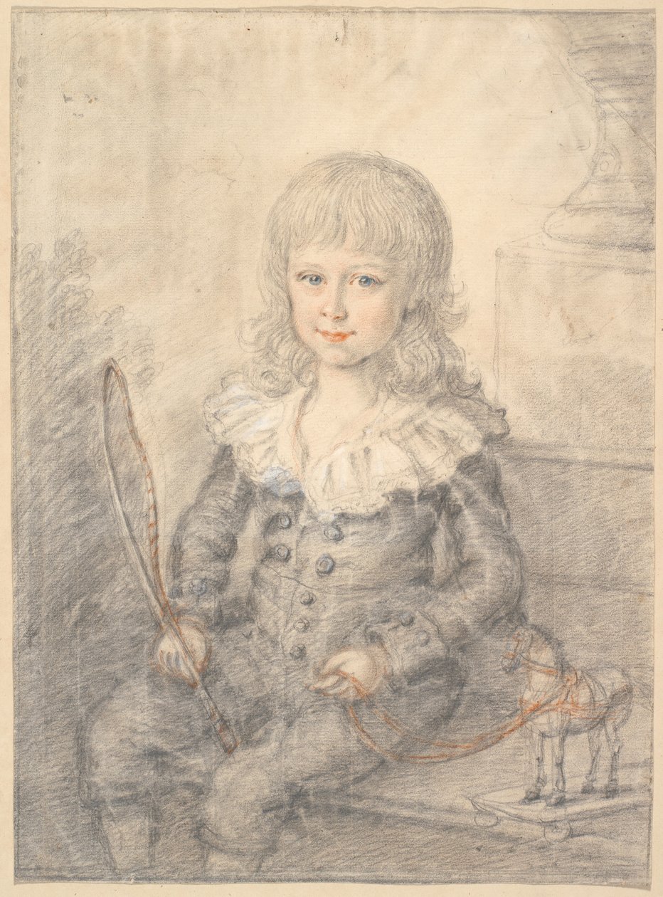 Retrato de menino com um cavalo de brinquedo de Jens Juel