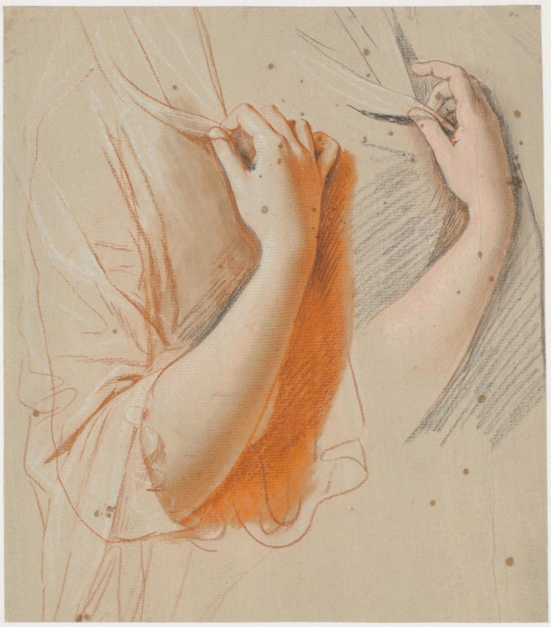 Estudo do braço direito de uma mulher, segurando um véu; trabalho preparatório para o retrato da Condessa Constance Bernstorff, née Knuth de Jens Juel