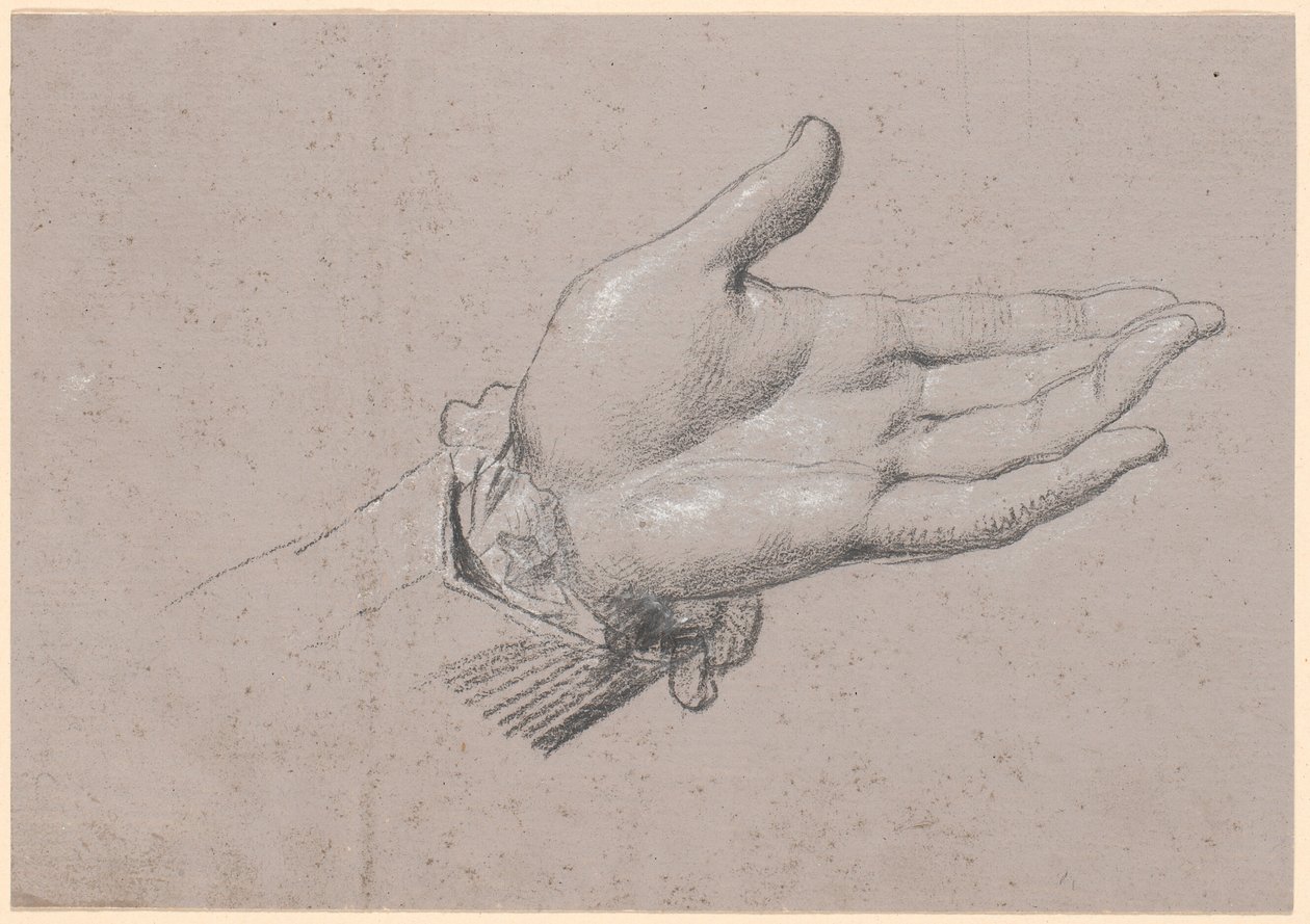 Estudo de uma mão esquerda, usado no retrato de corpo inteiro de Frederik VI como príncipe herdeiro de 1786 em Amalienborg de Jens Juel