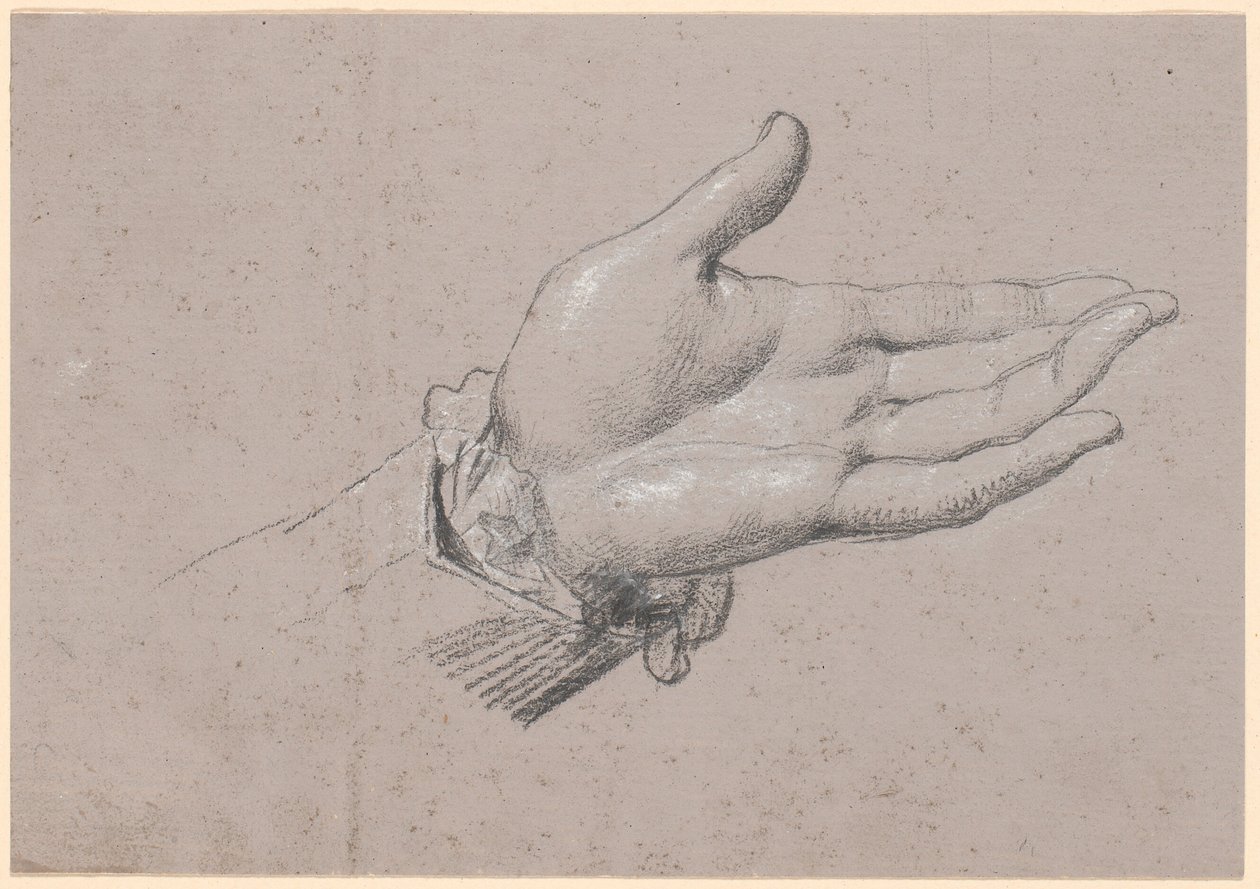Estudo de uma mão esquerda, usado no retrato de corpo inteiro de Frederik VI como príncipe herdeiro de 1786 em Amalienborg de Jens Juel