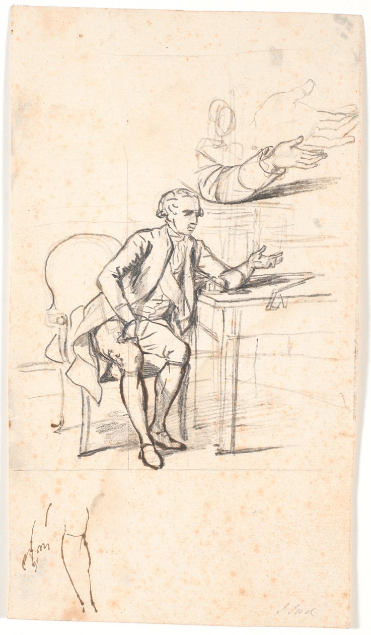 Estudo para o retrato da família Holmskiold de 1787: conselho secreto. Theodor Holmskiold sentado em uma mesa de Jens Juel