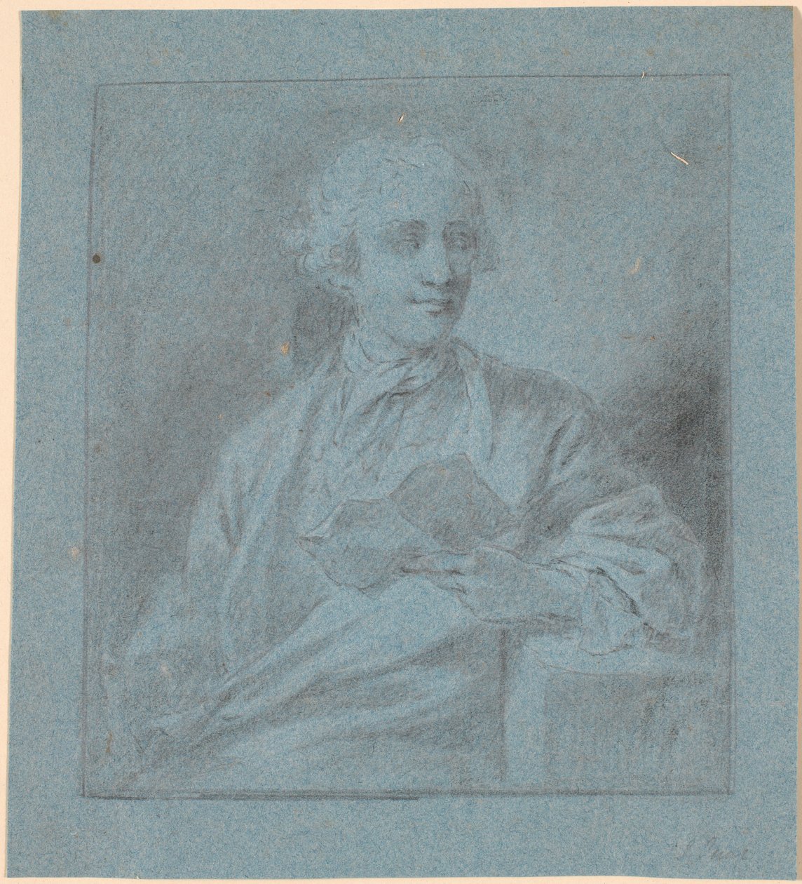 Estude para um retrato de um jovem sentado com um pedaço de papel na mão. Metade do rosto de Jens Juel