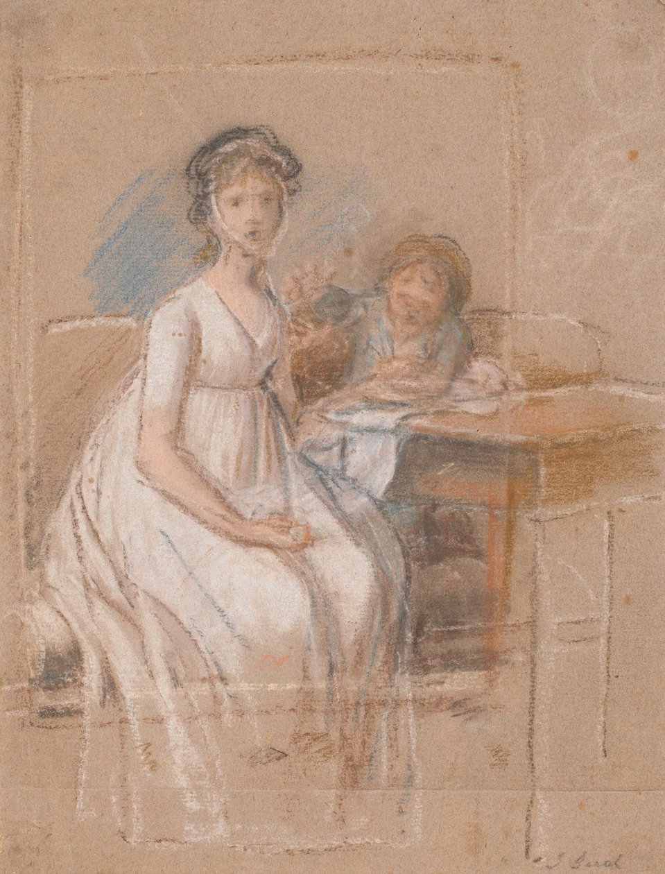 Rascunho para um grupo de retratos. Regine Sophie Tutein, nascida Wraatz com seu filho Peter de Jens Juel