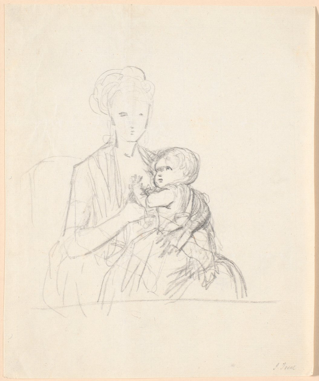 Rascunho para o retrato da Condessa Sophie Magdalene Raben, née von Qualen com seu filho mais velho, nascido em 1784 de Jens Juel