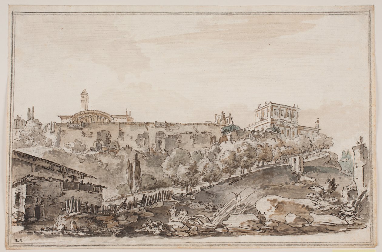 Perspectiva da cidade com palácio e igreja cercada por muro de Jens Petersen Lund