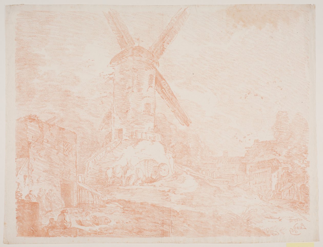 Paisagem italiana com moinho de vento de Jens Petersen Lund