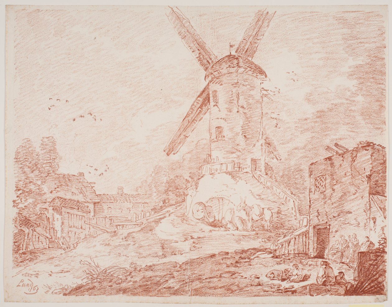 Paisagem italiana com moinho de vento de Jens Petersen Lund