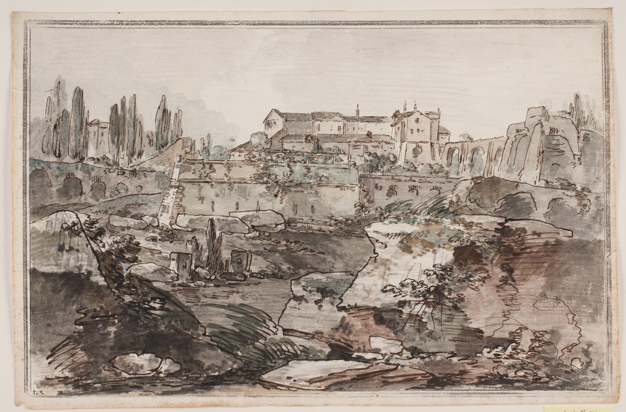 Prospeto com fortaleza (?), ruínas, rochas e água de Jens Petersen Lund