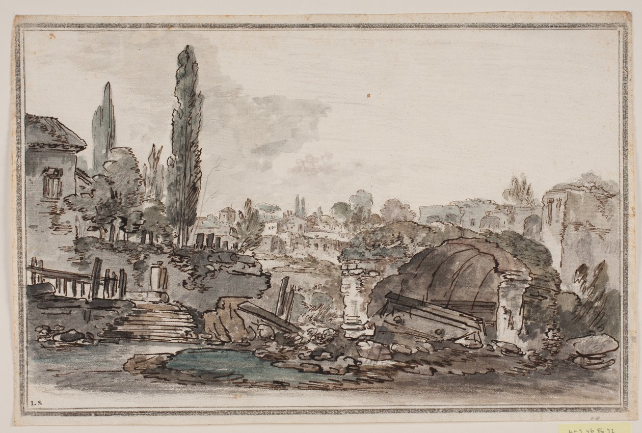 Prospecção com árvores altas, edifícios e ruínas de Jens Petersen Lund