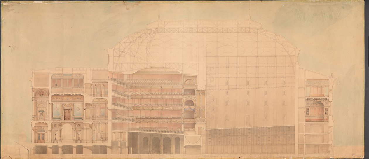 A realeza Teatro 1874. Corte longitudinal de Jens Vilhelm Dahlerup