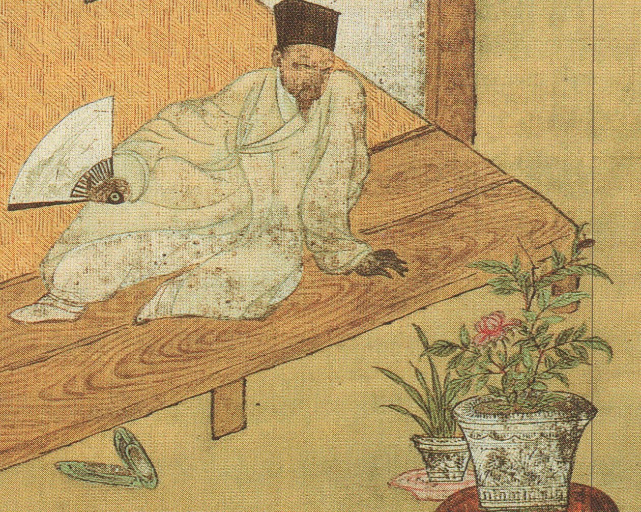 O close-up da imagem inclinada Descansar depois de ler livros é ser um auto-retrato do pintor Jeong Seon de Jeong Seon