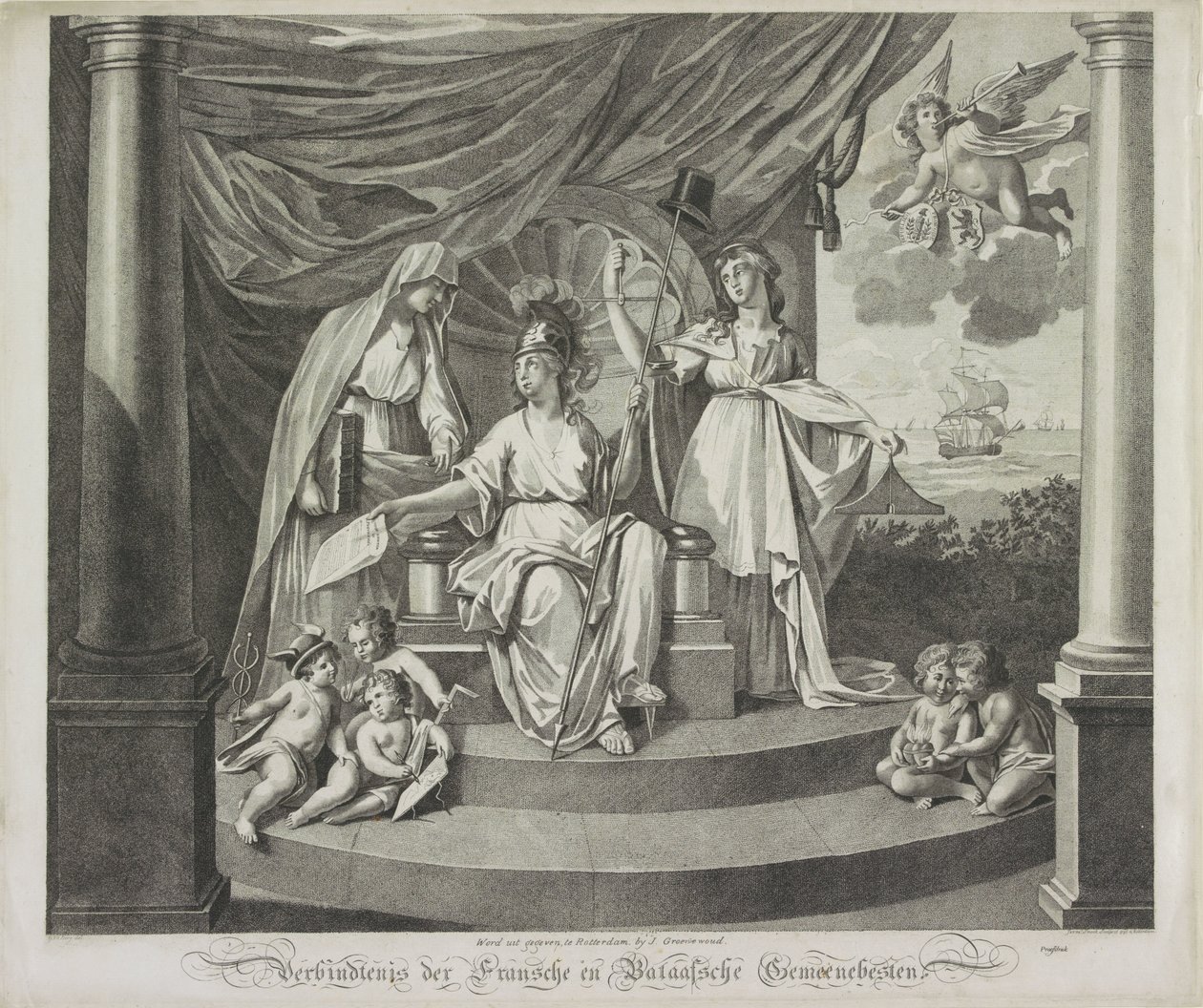 Alegoria da Aliança com a França, 1795
Aliança das Comunidades Francesa e Bataviana (título sobre o objecto) de Jeremias Snoek