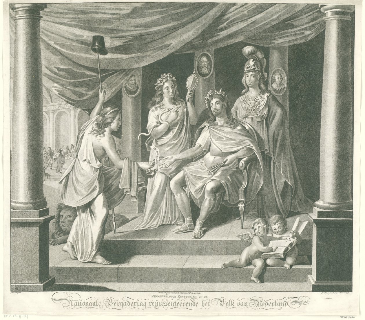Alegoria na Assembleia Nacional, 1796 Impressão de arte simbólica na Assembleia Nacional representando o povo da Holanda (título no objeto) de Jeremias Snoek