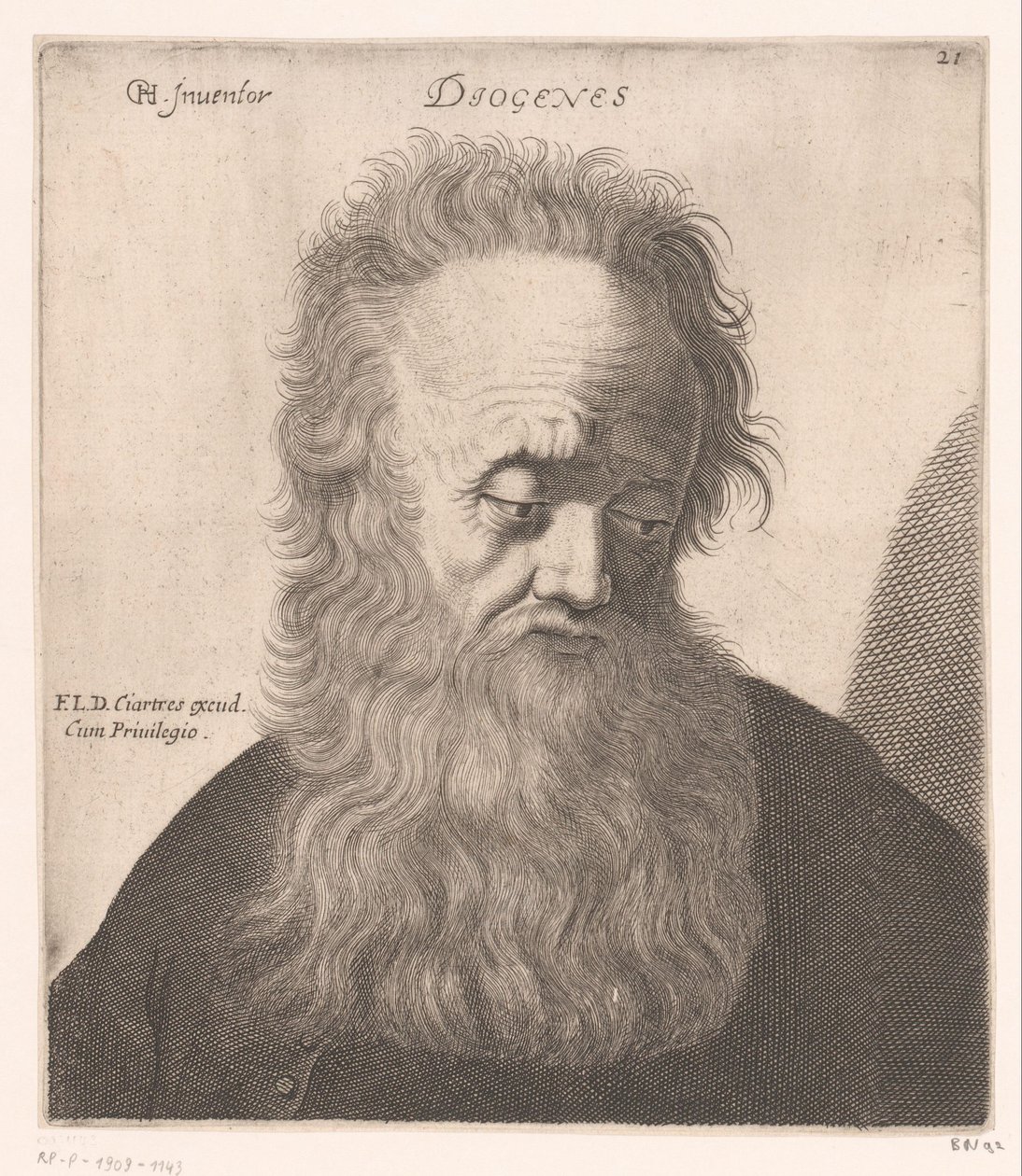Retrato de Diógenes de Sinope Diógenes (título no objeto) Bustos de filósofos e reis (título da série) de Jerôme David (attributed to)