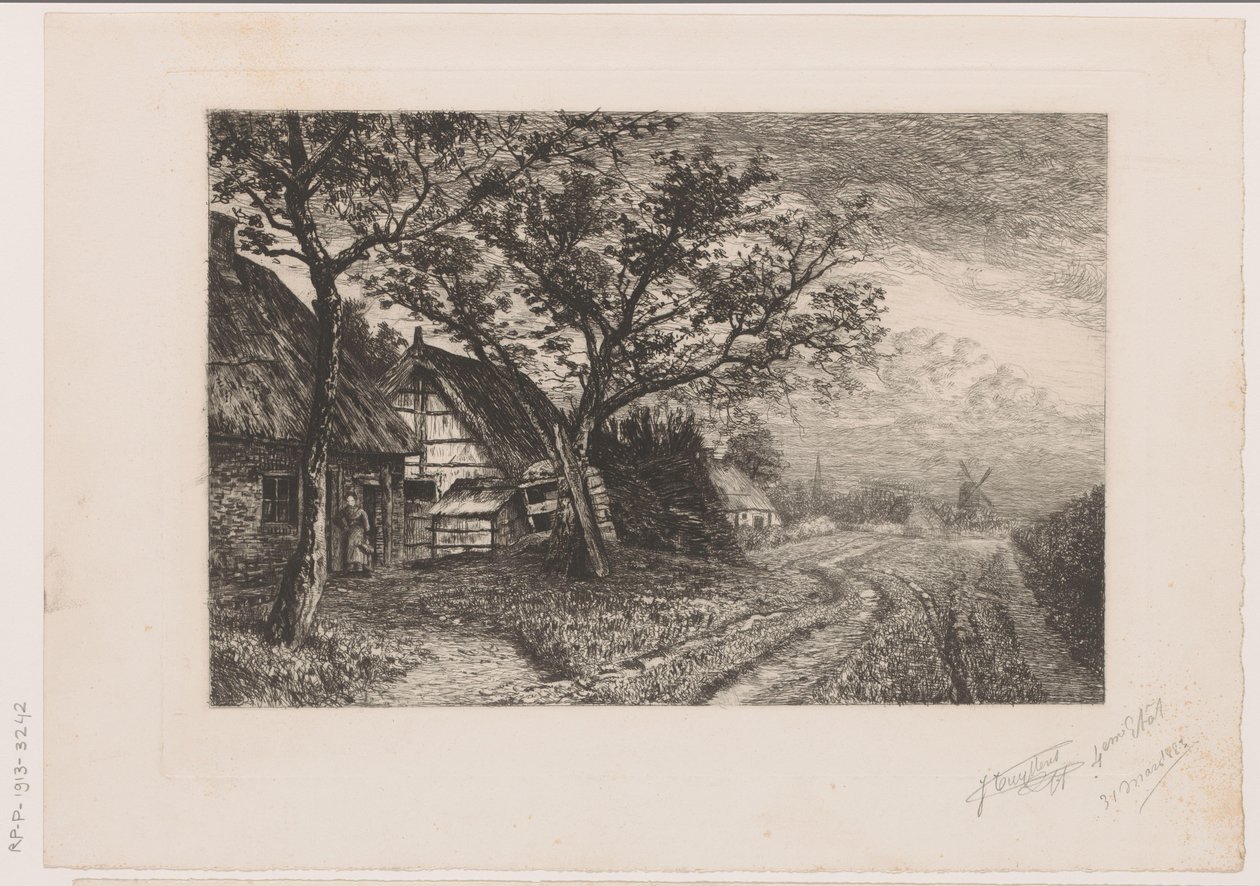 Paisagem com fazendas e moinho de Jerôme Tuyttens (signed by artist)