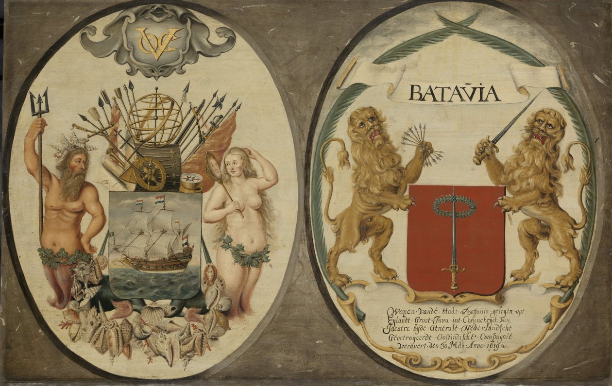 As Armas da Companhia Holandesa das Índias Orientais e da Cidade de Batavia, 1651 de Jeronimus Becx