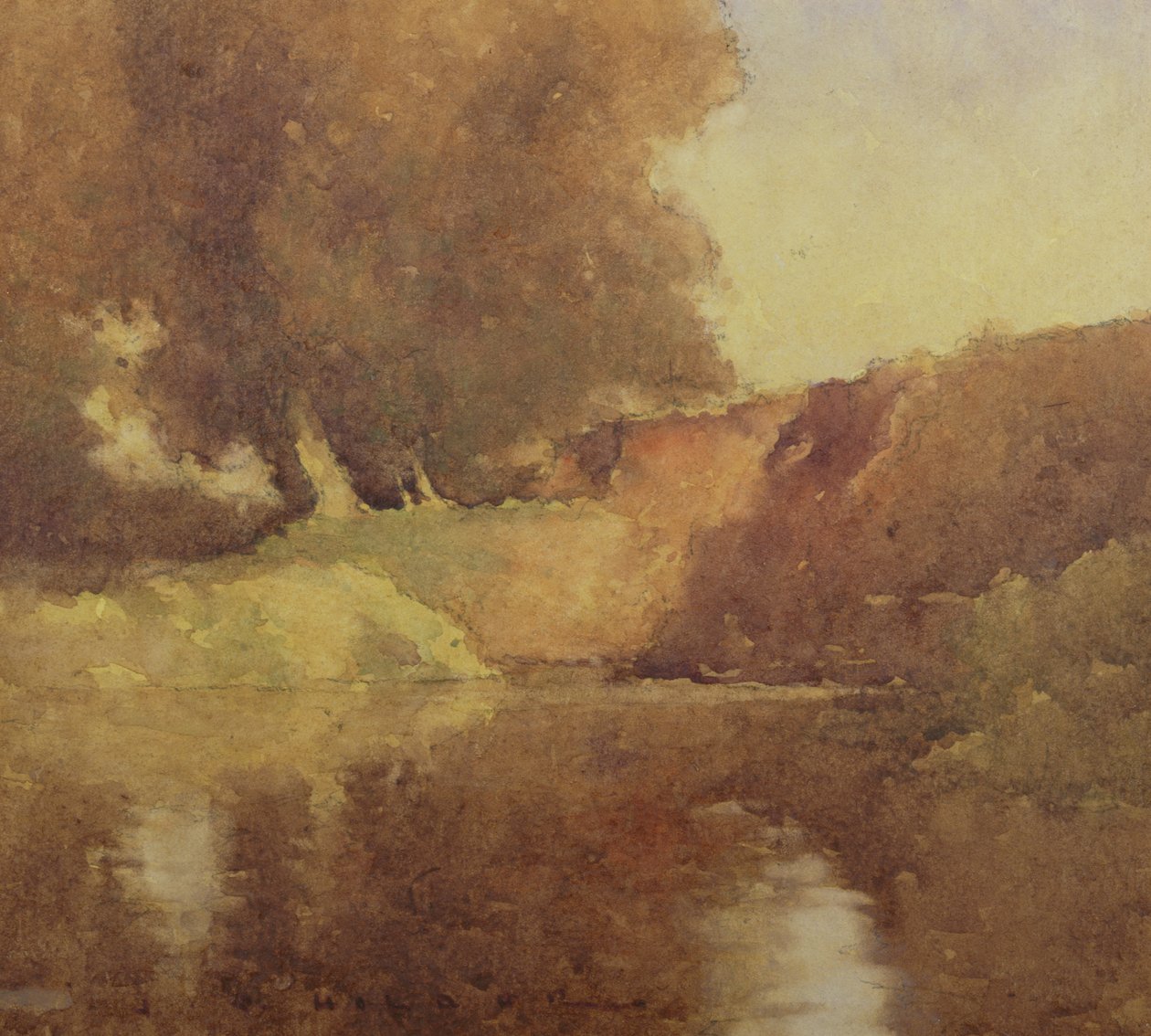 Vista, de, árvores, por, um, riacho de Jesse Jewhurst Hilder