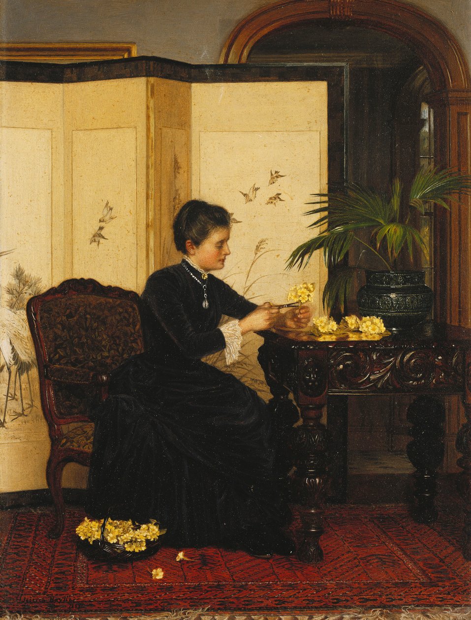 Lady Making Posies de Primroses de Jessica Hayllar