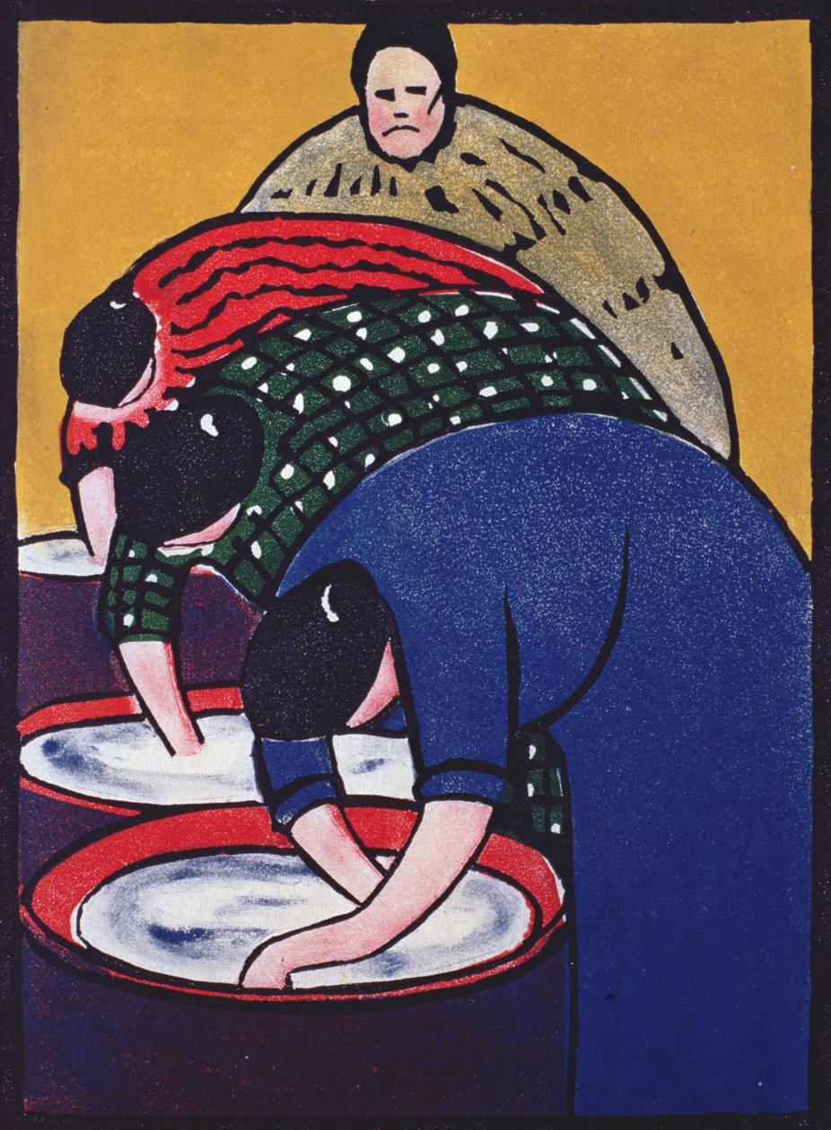 O supervisor das lavadeiras (linogravura) de Jessie Mackintosh