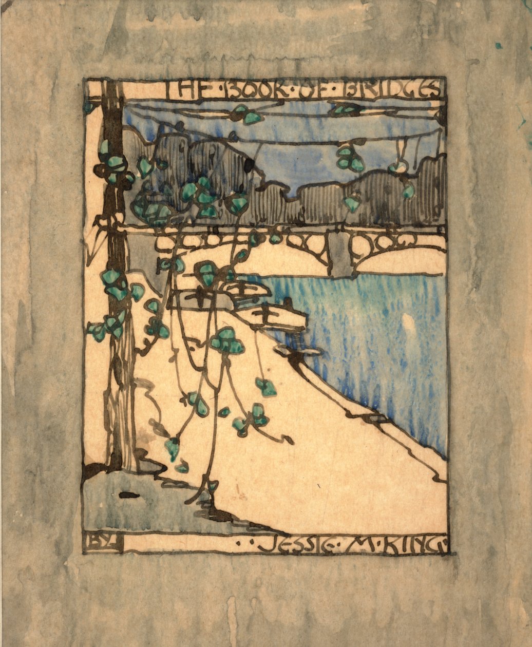 Frontispício para "O Livro das Pontes", c.1911 (aguarela e tinta sobre papel) de Jessie Marion King