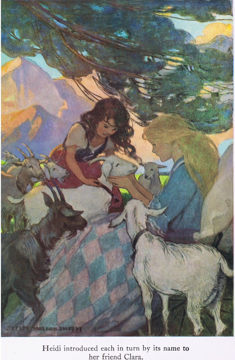Heidi apresentou cada um por seu nome para sua amiga Clara, ilustração de 
