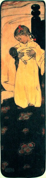 Menina com Boneca (lápis, aquarela e verniz sobre papel) de Jessie Willcox Smith