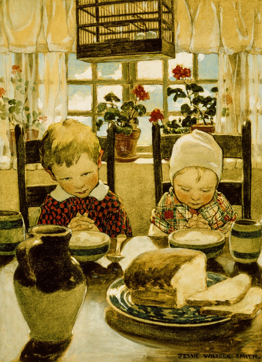 Orações ao pequeno-almoço (aguarela) de Jessie Willcox Smith