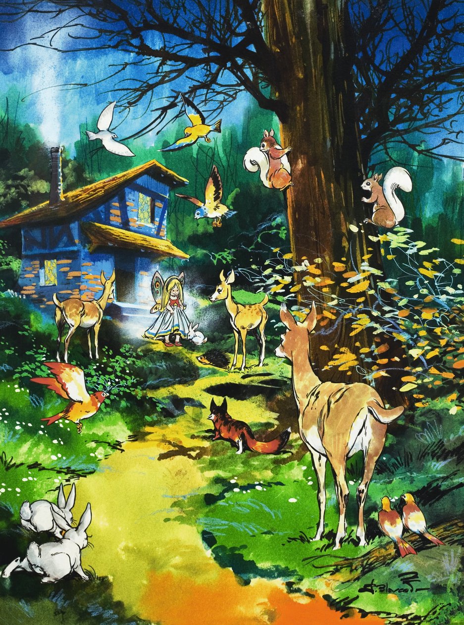 Animais da floresta visitam uma casa de fadas de Jesus Blasco