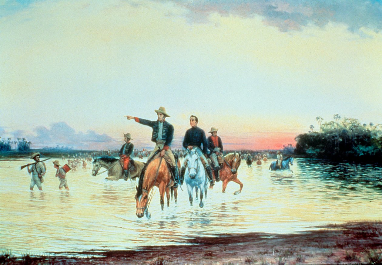 Bolívar e Santander na Batalha de Llanos (óleo sobre tela) de Jesus Maria Zamora