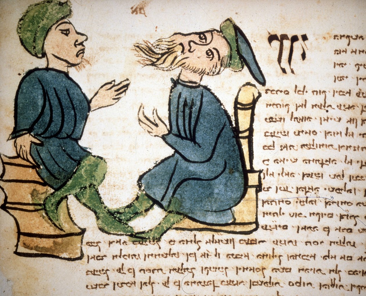 O judaísmo: Representação da aprendizagem de um rabino. Manuscrito do século XV. Biblioteca Palatina, Parma de Jewish School