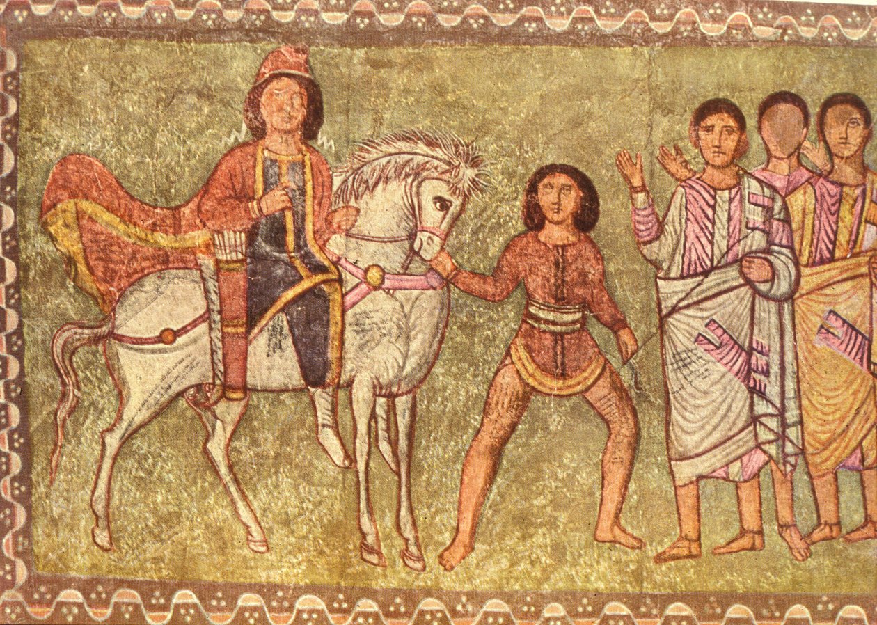 Mordechai e Haman (têmpera sobre gesso) de Jewish School