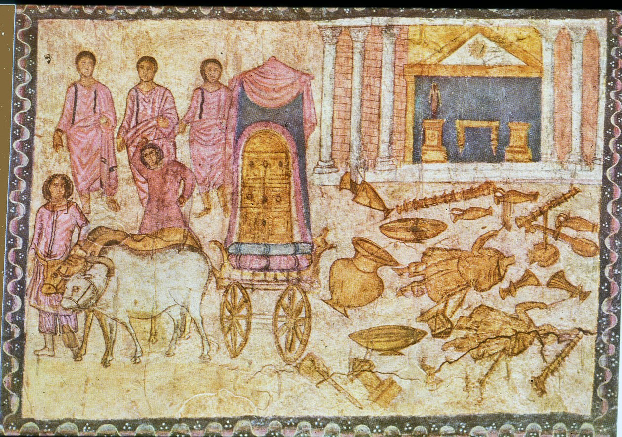 A Arca da Aliança na terra dos filisteus (têmpera sobre gesso) de Jewish School