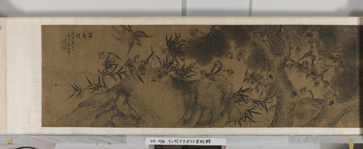 One Hundred Birds (tinta e cores sobre seda) de Jiang (after) Tingxi