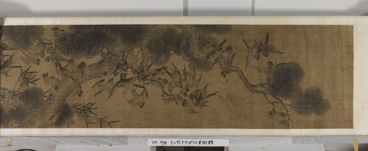One Hundred Birds (tinta e cores sobre seda) de Jiang (after) Tingxi