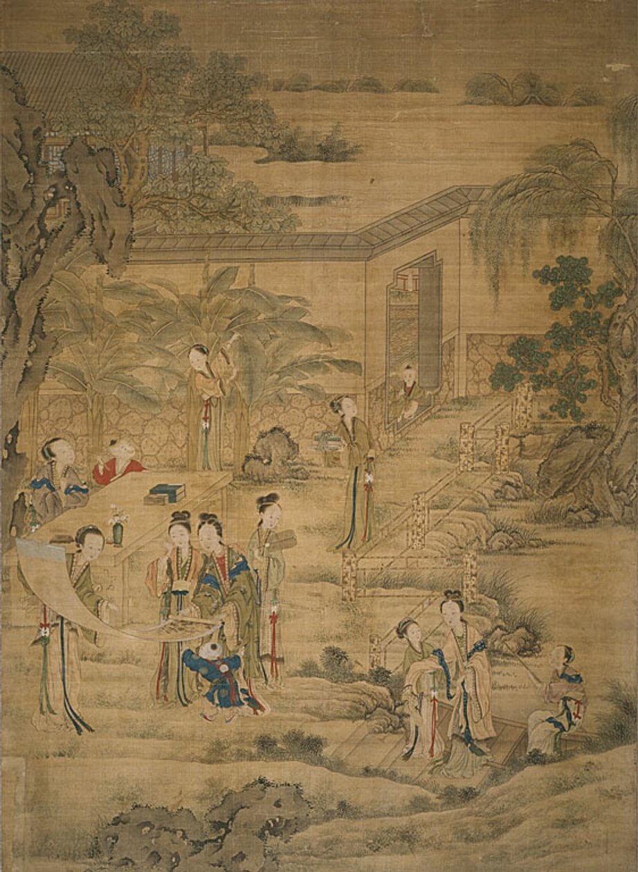 Mulheres a ver pinturas de Jiao Bingzhen