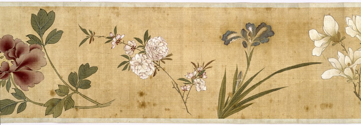 Cem Flores, início do século XVII (pintado de seda) (detalhe: ver também 207347-58) de Jiayan Chen